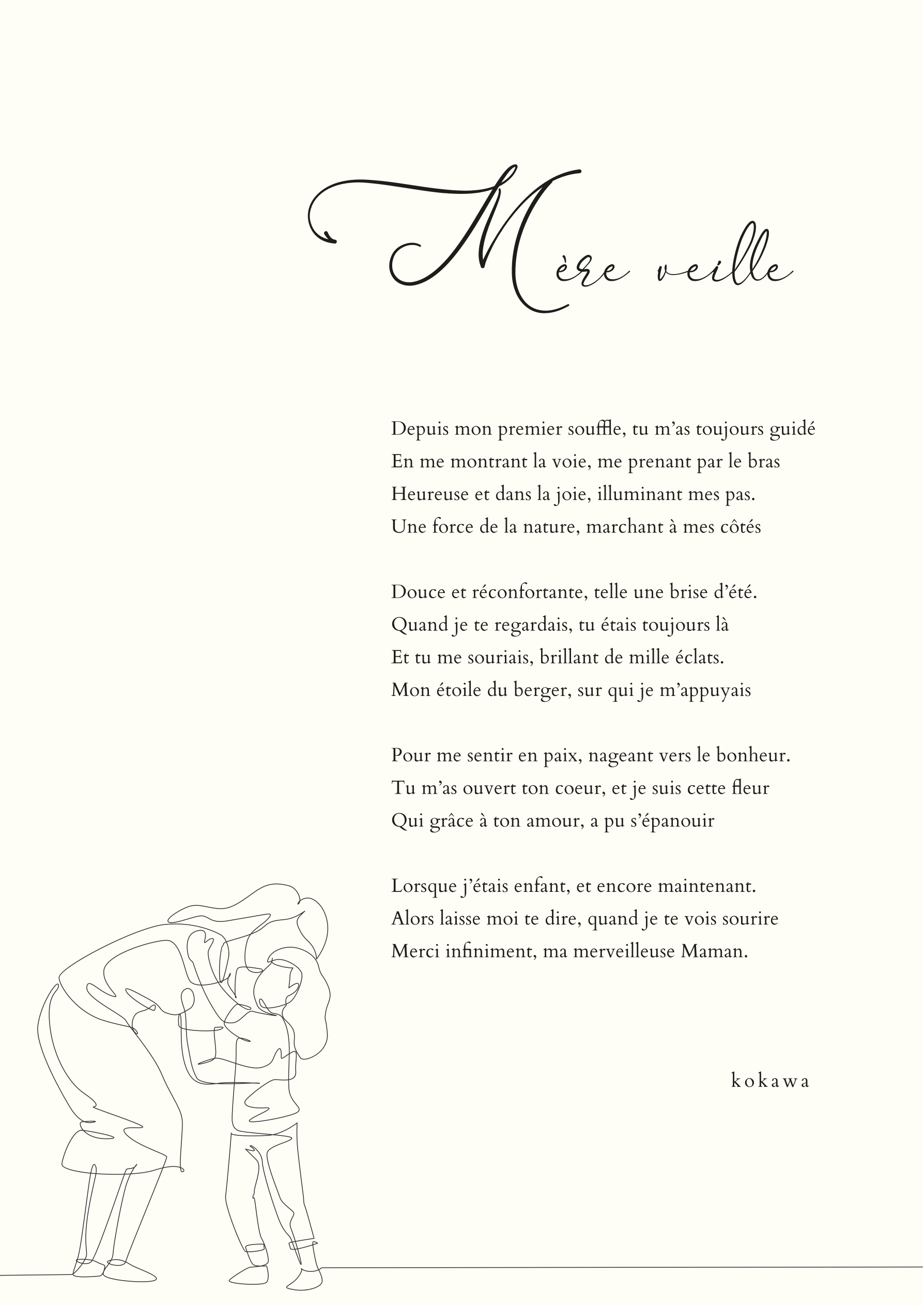 Poème fête des mères 2023 - Mère Veille - idée cadeau poème à imprimer